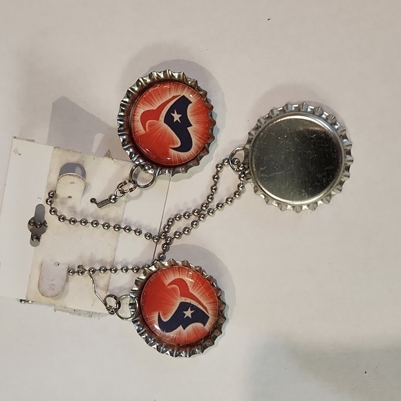 HOUSTON Texans Bottlecap Necklace And Earring Set - Picture 2 of 2